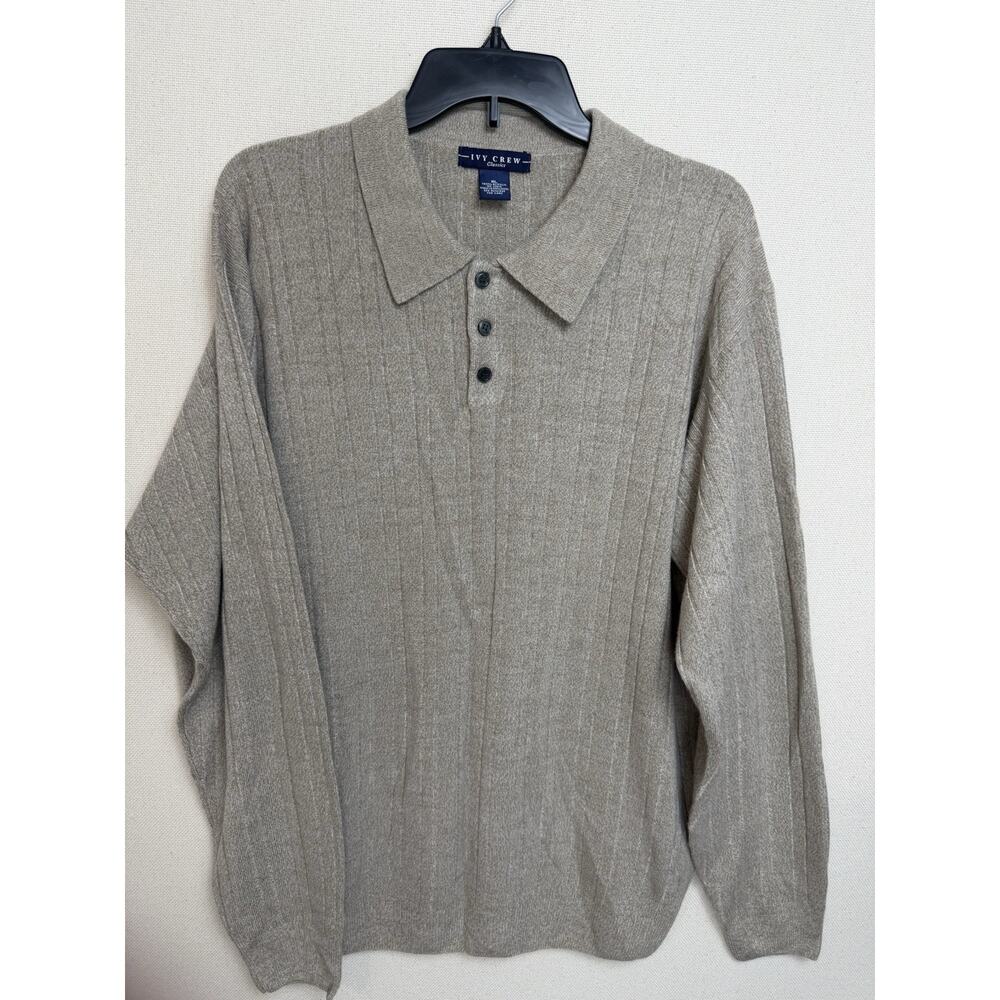 Ivy Crew Classics Men's Pullover Sweater Sz‎ XL 3/4 Button Up Tan Preppy Cozy